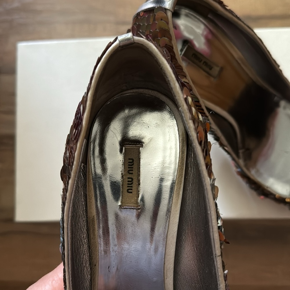 Miu Miu Sequin Platform Heels Size 37 - image 5